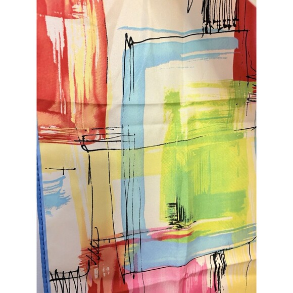 Talbots 100% Silk Watercolor Colorful Oblong Scarf Blue Pink Yellow Green - Picture 4 of 6